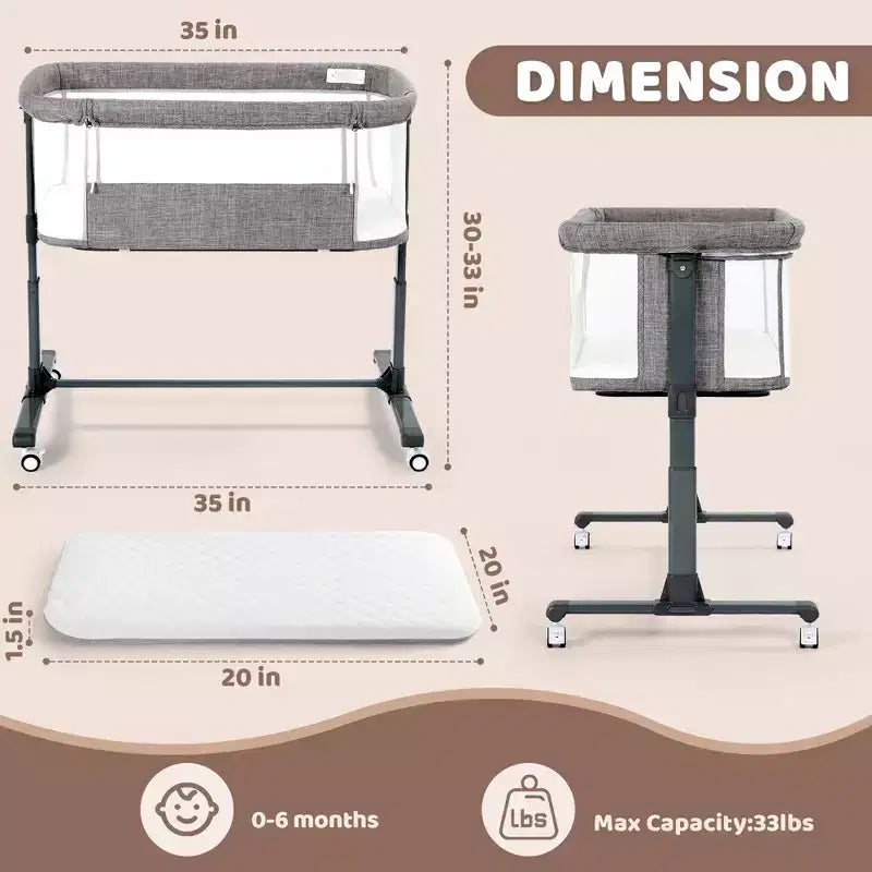 Moïse bébé sur roulettes, Lit de chevet portable pour nouveau-né, Berceau pour nourrisson entièrement en maille avec matelas souple amovible