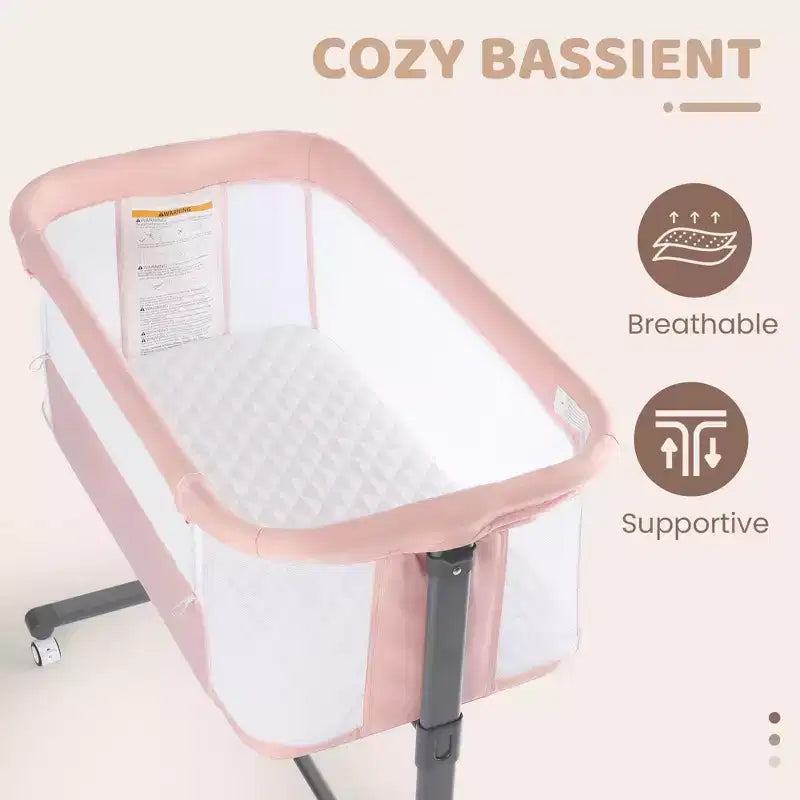 Moïse bébé sur roulettes, Lit de chevet portable pour nouveau-né, Berceau pour nourrisson entièrement en maille avec matelas souple amovible
