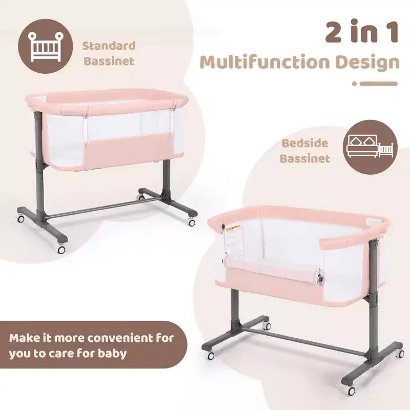 Moïse bébé sur roulettes, Lit de chevet portable pour nouveau-né, Berceau pour nourrisson entièrement en maille avec matelas souple amovible