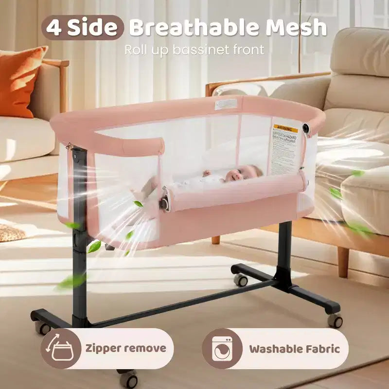 Moïse bébé sur roulettes, Lit de chevet portable pour nouveau-né, Berceau pour nourrisson entièrement en maille avec matelas souple amovible