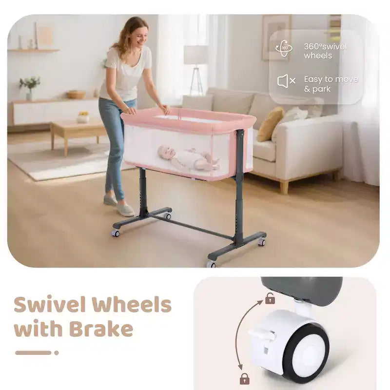 Moïse bébé sur roulettes, Lit de chevet portable pour nouveau-né, Berceau pour nourrisson entièrement en maille avec matelas souple amovible