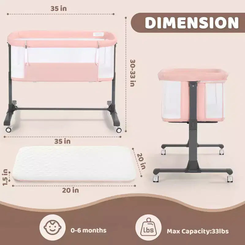 Moïse bébé sur roulettes, Lit de chevet portable pour nouveau-né, Berceau pour nourrisson entièrement en maille avec matelas souple amovible