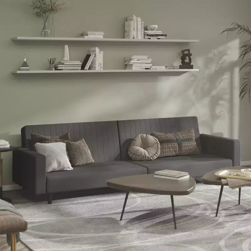 Canapé-lit 2 places en velours gris foncé - Causeuse convertible/Lit jumeau avec cadre en bois pour salon, studio, bureau à domicile