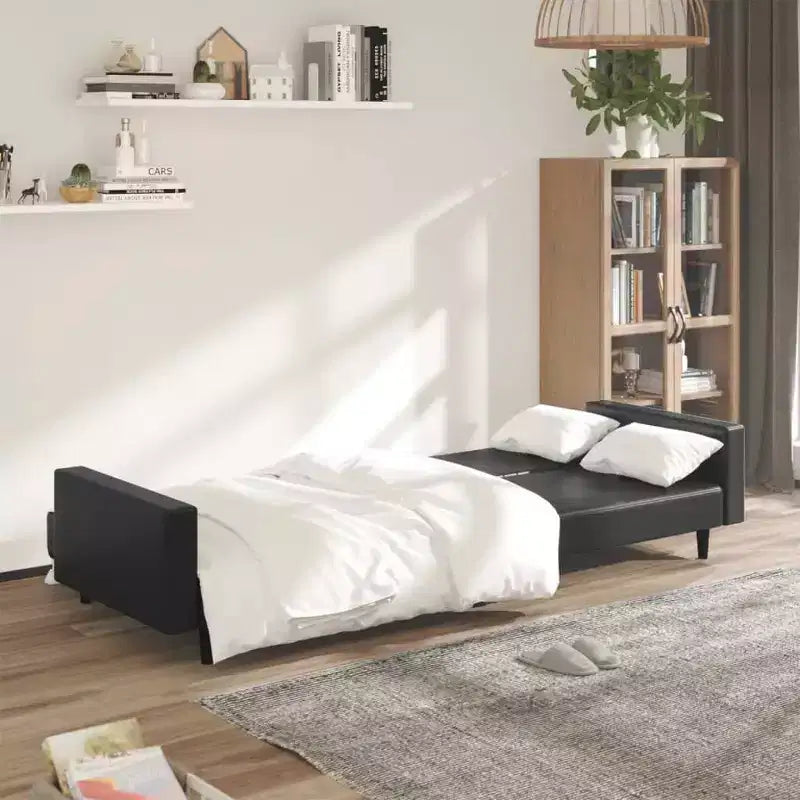 Canapé-lit 2 places en velours gris foncé - Causeuse convertible/Lit jumeau avec cadre en bois pour salon, studio, bureau à domicile