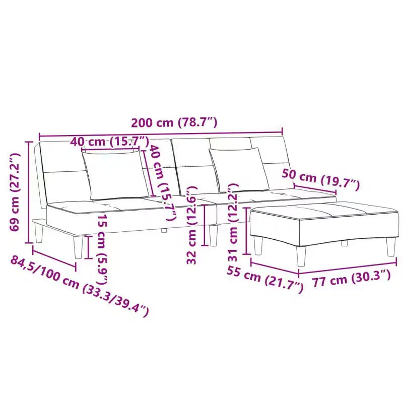 Canapé-lit velours gris foncé, bois, plastique convertible standard