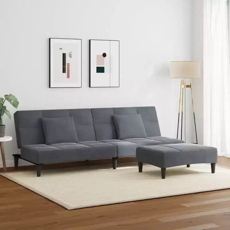 Canapé-lit velours gris foncé, bois, plastique convertible standard