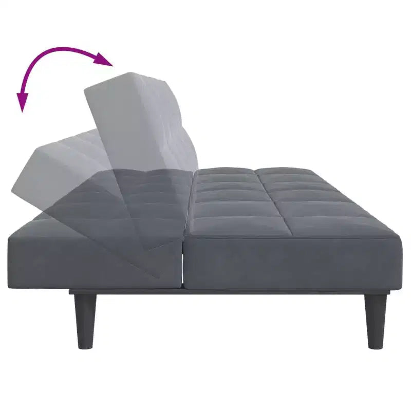 Canapé-lit velours gris foncé, bois, plastique convertible standard