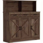Meuble buffet de style rustique avec support pour micro-ondes, armoire de rangement avec portes coulissantes, tiroirs et étagères réglables, meuble bar à café en bois