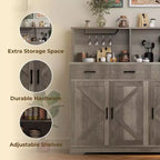 Meuble buffet de style rustique avec support pour micro-ondes, armoire de rangement avec portes coulissantes, tiroirs et étagères réglables, meuble bar à café en bois