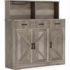Meuble buffet de style rustique avec support pour micro-ondes, armoire de rangement avec portes coulissantes, tiroirs et étagères réglables, meuble bar à café en bois