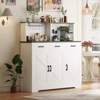 Meuble buffet de style rustique avec support pour micro-ondes, armoire de rangement avec portes coulissantes, tiroirs et étagères réglables, meuble bar à café en bois