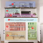 Meuble buffet de style rustique avec support pour micro-ondes, armoire de rangement avec portes coulissantes, tiroirs et étagères réglables, meuble bar à café en bois