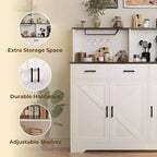 Meuble buffet de style rustique avec support pour micro-ondes, armoire de rangement avec portes coulissantes, tiroirs et étagères réglables, meuble bar à café en bois