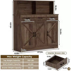 Meuble buffet de style rustique avec support pour micro-ondes, armoire de rangement avec portes coulissantes, tiroirs et étagères réglables, meuble bar à café en bois
