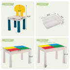 Table d'activités pour enfants avec 2 chaises et 100 blocs XL, compatible avec les blocs classiques, table d'eau/sable et de construction pour tout-petits (couleurs primaires)