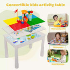 Table d'activités pour enfants avec 2 chaises et 100 blocs XL, compatible avec les blocs classiques, table d'eau/sable et de construction pour tout-petits (couleurs primaires)