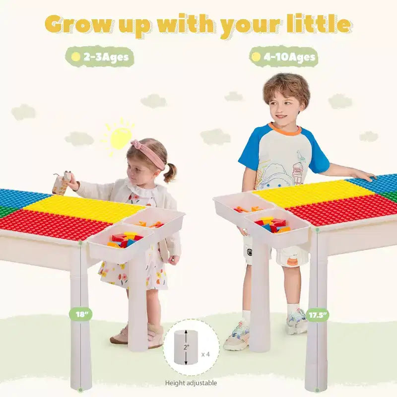 Table d'activités pour enfants avec 2 chaises et 100 blocs XL, compatible avec les blocs classiques, table d'eau/sable et de construction pour tout-petits (couleurs primaires)