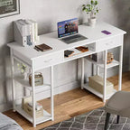 Bureau informatique avec rangement, Petite table de travail pour bureau à domicile avec sac latéral en tissu et crochet pour casque, Cadre métallique (120 x 40 x 77,7 cm)