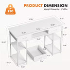 Bureau informatique avec rangement, Petite table de travail pour bureau à domicile avec sac latéral en tissu et crochet pour casque, Cadre métallique (120 x 40 x 77,7 cm)