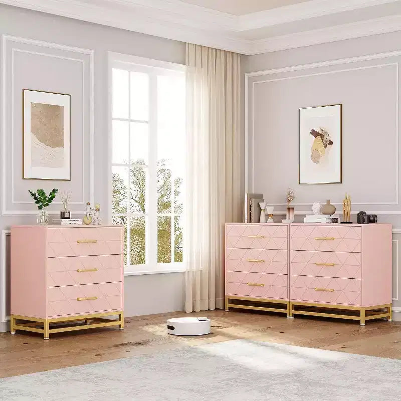 Commode de chambre à 3 tiroirs, commode moderne, avec tiroirs larges et poignées métalliques, commode en bois