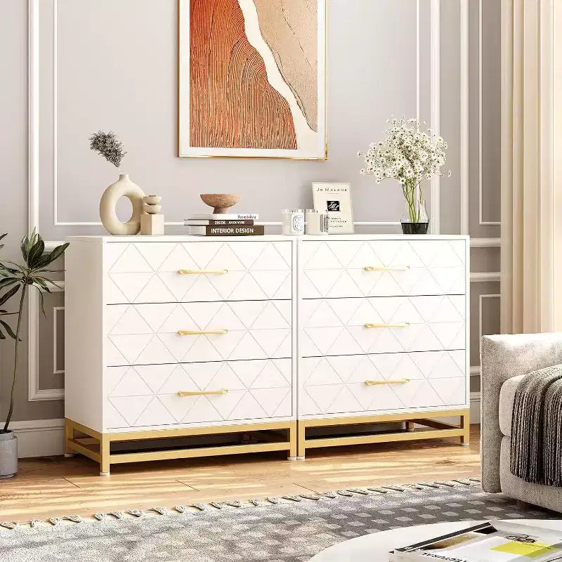 Commode de chambre à 3 tiroirs, commode moderne, avec tiroirs larges et poignées métalliques, commode en bois