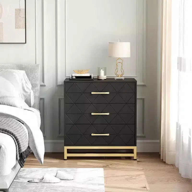 Commode de chambre à 3 tiroirs, commode moderne, avec tiroirs larges et poignées métalliques, commode en bois