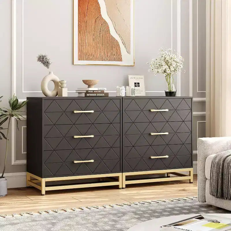 Commode de chambre à 3 tiroirs, commode moderne, avec tiroirs larges et poignées métalliques, commode en bois