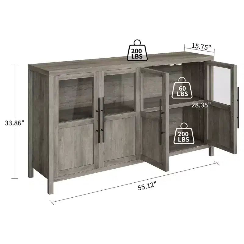 55.12 Grand Buffet avec Rangement, Buffet avec Portes Vitrées