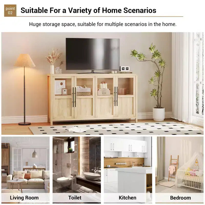 55.12 Grand Buffet avec Rangement, Buffet avec Portes Vitrées