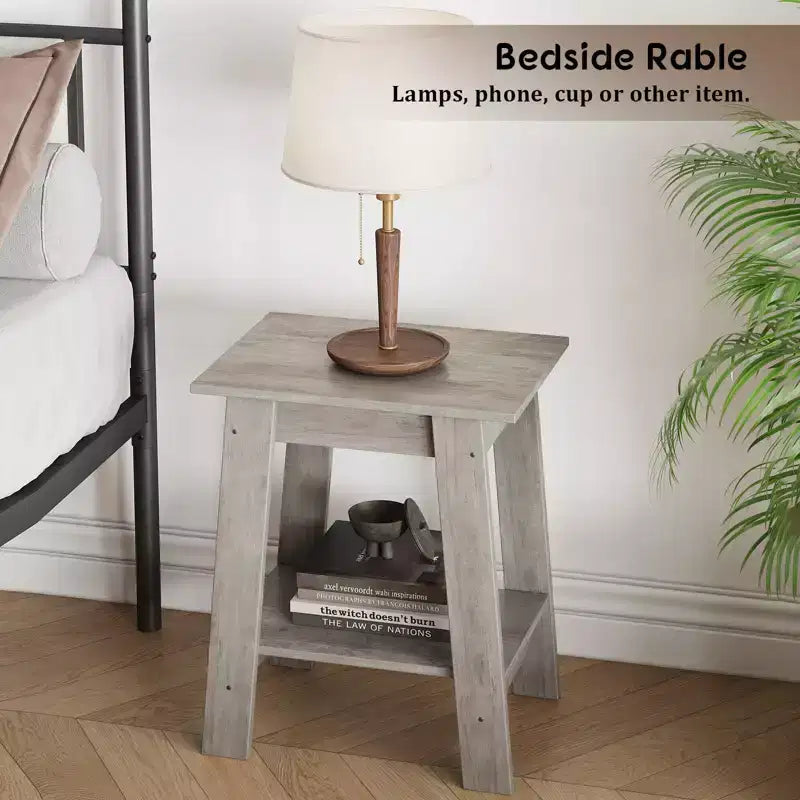 Table d'appoint moderne (2 pièces), table d'appoint de canapé en bois avec étagère de rangement à 2 niveaux, table de chevet de chambre pour petits espaces, table de chevet pour chambre à coucher