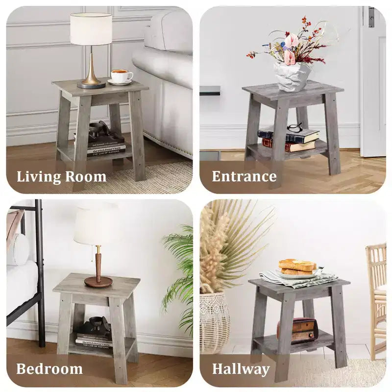 Table d'appoint moderne (2 pièces), table d'appoint de canapé en bois avec étagère de rangement à 2 niveaux, table de chevet de chambre pour petits espaces, table de chevet pour chambre à coucher
