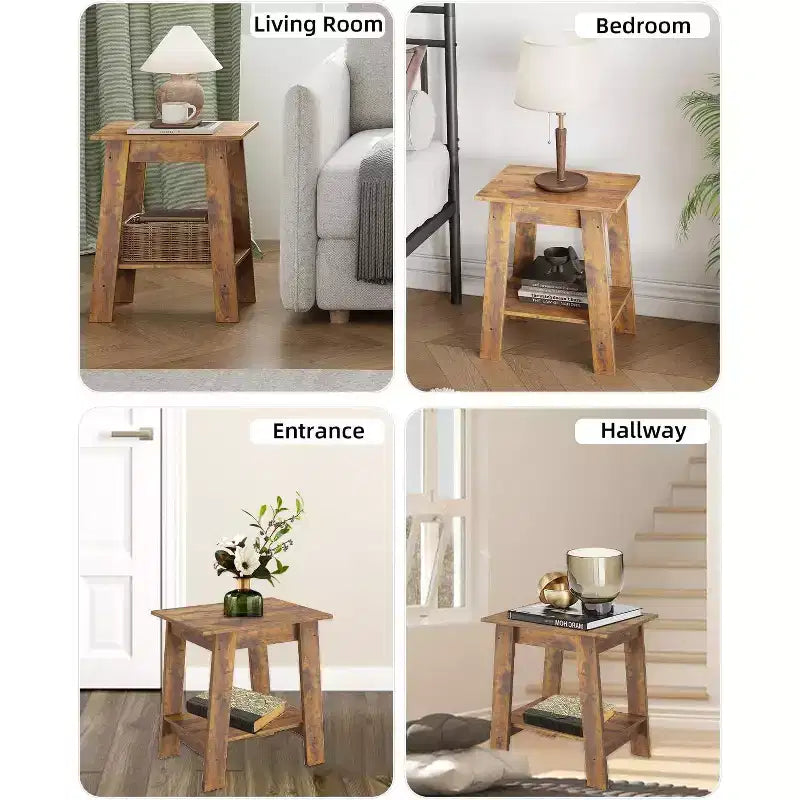 Table d'appoint moderne (2 pièces), table d'appoint de canapé en bois avec étagère de rangement à 2 niveaux, table de chevet de chambre pour petits espaces, table de chevet pour chambre à coucher