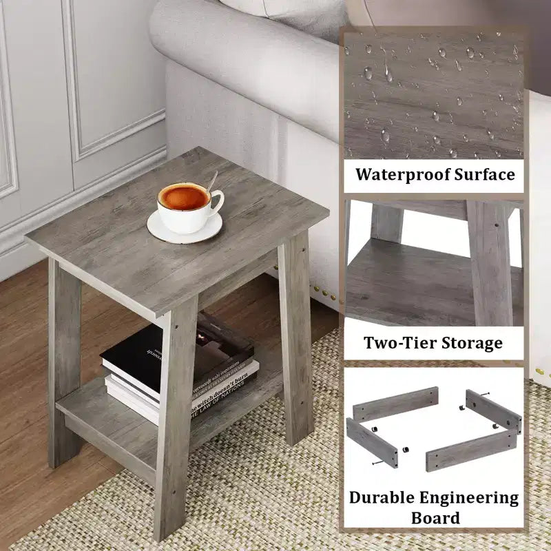 Table d'appoint moderne (2 pièces), table d'appoint de canapé en bois avec étagère de rangement à 2 niveaux, table de chevet de chambre pour petits espaces, table de chevet pour chambre à coucher