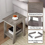 Table d'appoint moderne (2 pièces), table d'appoint de canapé en bois avec étagère de rangement à 2 niveaux, table de chevet de chambre pour petits espaces, table de chevet pour chambre à coucher