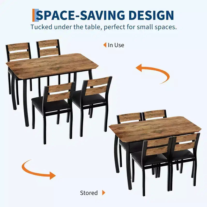 Ensemble de salle à manger 5 pièces pour 4 personnes, Table de cuisine moderne avec chaises rembourrées et cadre en fer, Meubles de salle à manger en bois pour petits espaces