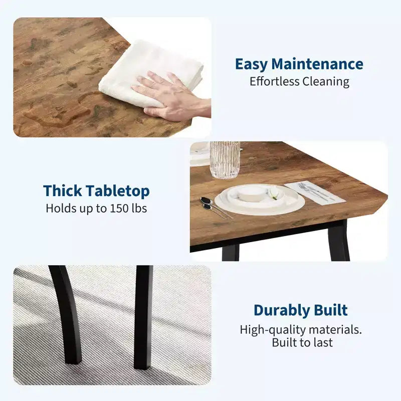 Ensemble de salle à manger 5 pièces pour 4 personnes, Table de cuisine moderne avec chaises rembourrées et cadre en fer, Meubles de salle à manger en bois pour petits espaces