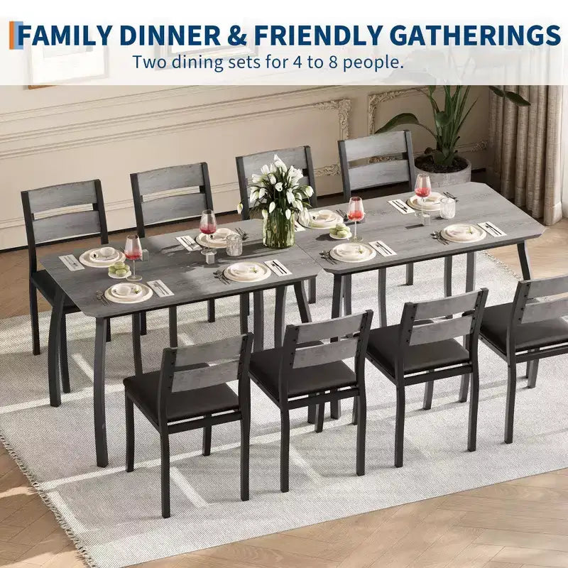 Ensemble de salle à manger 5 pièces pour 4 personnes, Table de cuisine moderne avec chaises rembourrées et cadre en fer, Meubles de salle à manger en bois pour petits espaces