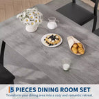 Ensemble de salle à manger 5 pièces pour 4 personnes, Table de cuisine moderne avec chaises rembourrées et cadre en fer, Meubles de salle à manger en bois pour petits espaces