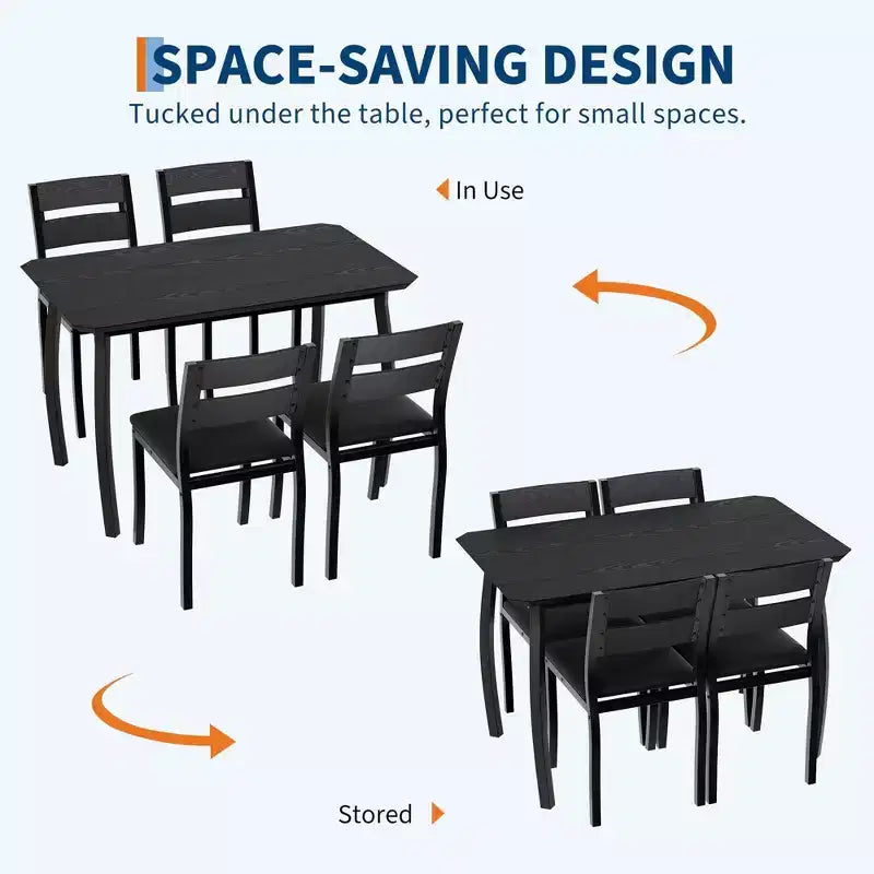 Ensemble de salle à manger 5 pièces pour 4 personnes, Table de cuisine moderne avec chaises rembourrées et cadre en fer, Meubles de salle à manger en bois pour petits espaces
