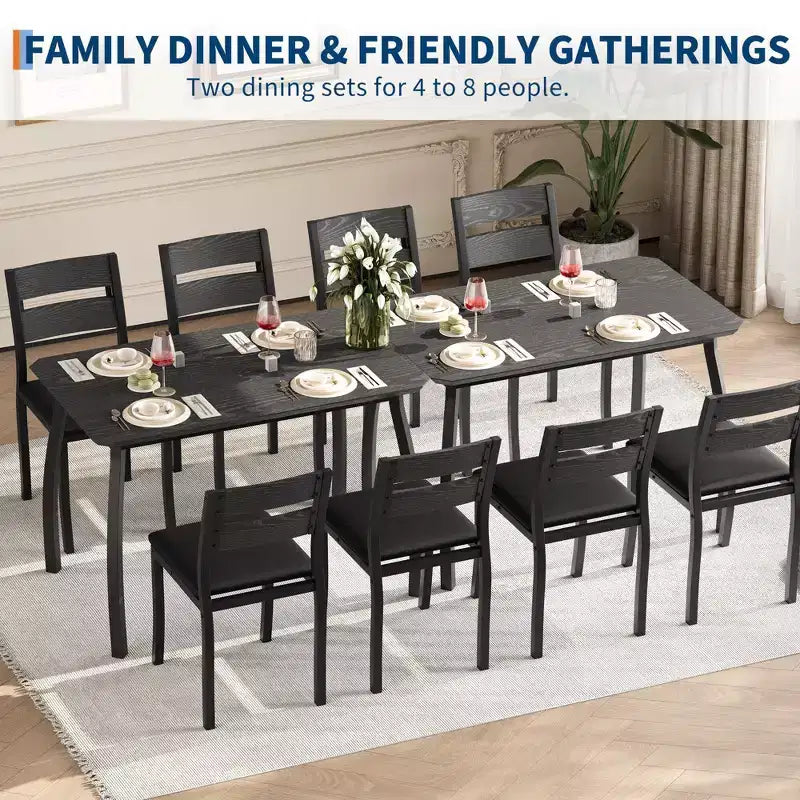 Ensemble de salle à manger 5 pièces pour 4 personnes, Table de cuisine moderne avec chaises rembourrées et cadre en fer, Meubles de salle à manger en bois pour petits espaces