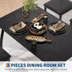 Ensemble de salle à manger 5 pièces pour 4 personnes, Table de cuisine moderne avec chaises rembourrées et cadre en fer, Meubles de salle à manger en bois pour petits espaces
