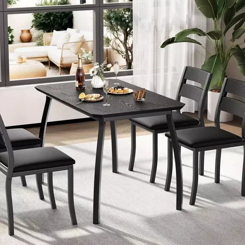 Ensemble de salle à manger 5 pièces pour 4 personnes, Table de cuisine moderne avec chaises rembourrées et cadre en fer, Meubles de salle à manger en bois pour petits espaces