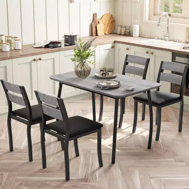 Ensemble de salle à manger 5 pièces pour 4 personnes, Table de cuisine moderne avec chaises rembourrées et cadre en fer, Meubles de salle à manger en bois pour petits espaces