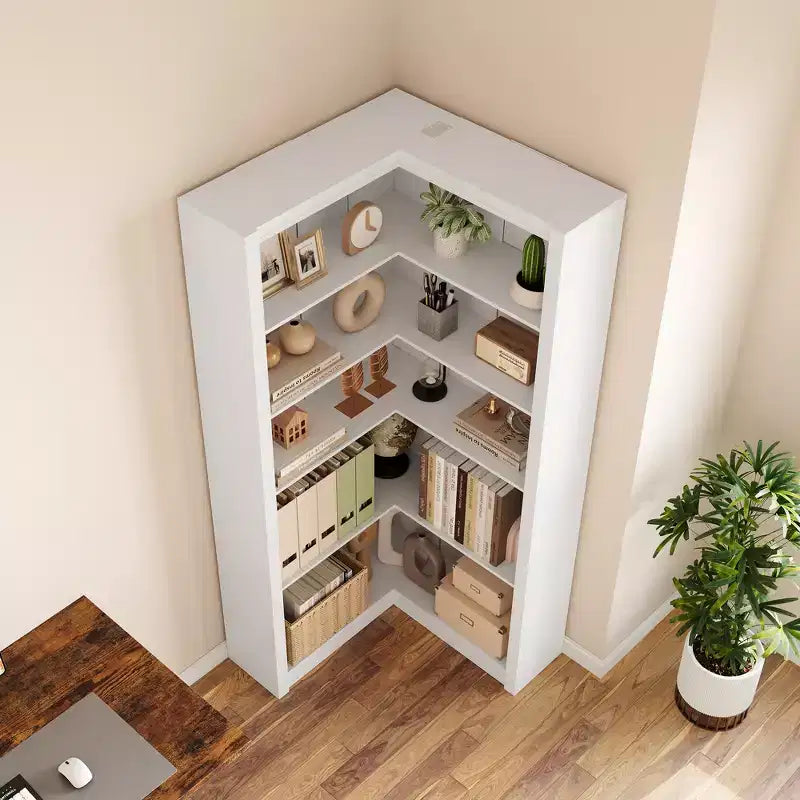 71,8'' Bibliothèque d'Angle, Bibliothèque de Ferme, Étagère à Livres en Forme de L, Étagère de Présentation à 5 Niveaux, Bibliothèques Robustes avec Rangement pour Bureau et Salon