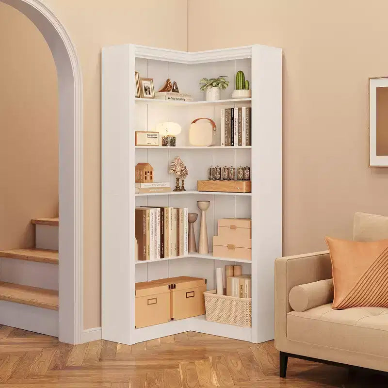 71,8'' Bibliothèque d'Angle, Bibliothèque de Ferme, Étagère à Livres en Forme de L, Étagère de Présentation à 5 Niveaux, Bibliothèques Robustes avec Rangement pour Bureau et Salon