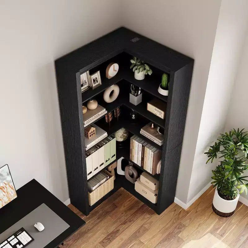 71,8'' Bibliothèque d'Angle, Bibliothèque de Ferme, Étagère à Livres en Forme de L, Étagère de Présentation à 5 Niveaux, Bibliothèques Robustes avec Rangement pour Bureau et Salon