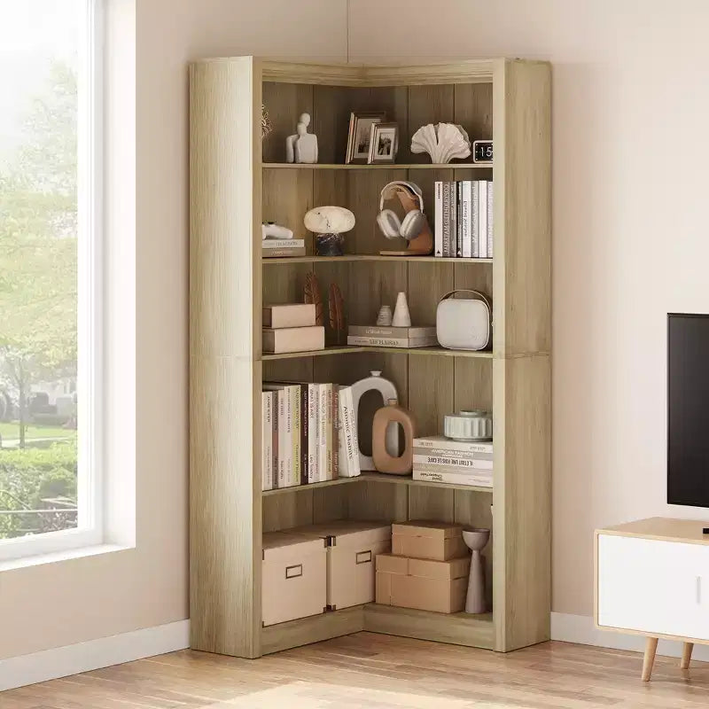 71,8'' Bibliothèque d'Angle, Bibliothèque de Ferme, Étagère à Livres en Forme de L, Étagère de Présentation à 5 Niveaux, Bibliothèques Robustes avec Rangement pour Bureau et Salon