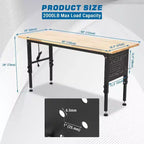Établi robuste 48x24, plateau en bois d'hévéa, panneau perforé, prise de courant, roulettes verrouillables, hauteur réglable, 900 kg pour atelier de garage