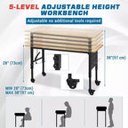 Établi robuste 48x24, plateau en bois d'hévéa, panneau perforé, prise de courant, roulettes verrouillables, hauteur réglable, 900 kg pour atelier de garage