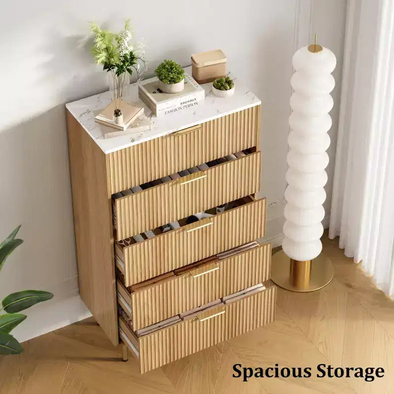Commode de chambre, commode à 5 tiroirs avec tiroirs larges, commode en bois, commode de rangement moderne pour salon, placard, couloir, entrée